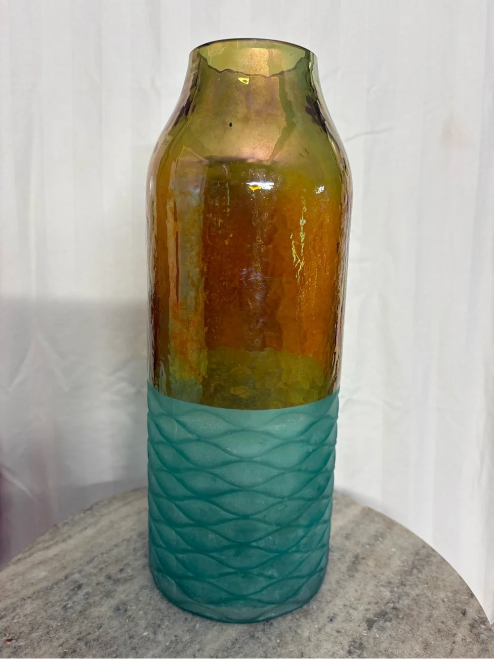 Two-Tone Glass Vase in Amber and Teal